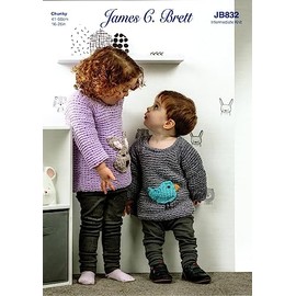 James C Brett Chunky Knitting Pattern for Childrens Bird or Rabbit Sweater (JB832), 16'' - 26''