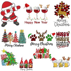 AMONEYLS 10PCS Christmas Iron On Transfer PatchesChristmas Tree Santa Iron On Decals Design Washable Heat Transfers Sticker for Clothing