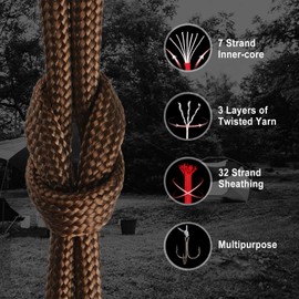 WEREWOLVES Paracord Rope, 7 Strand Type III Parachute Cord 4mm 100ft / 200ft for Crafting, DIY Projects, Survival Bracelets (Brown, 100 ft)