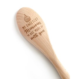 Levaukiem My Sweetest Memories Are Made with You Funny Wooden Spoons for Cooking, Salad Mixing Stir Serving Spoon, Kitchen Accessories Valentine's Day Gifts for Woman Men Husband Wife