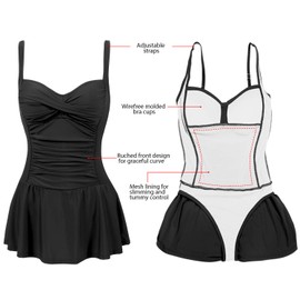 Joyaria Traje de baño de una pieza con volantes para mujer, Negro, 6