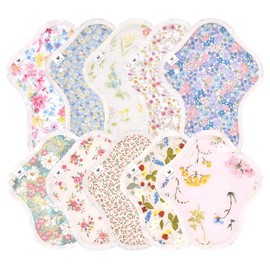 AESET-05500-F Cloth Napkins, Day Use, Set of 10, Medium Size 5 + Small 5 Pieces, Sanitary Napkins [Organic Cotton, Feathered, Integrated Waterproof Cloth]