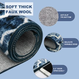 Wonnitar Moroccan Washable Area Rug Blue 4x6 Living Room Area Rug Geometric Contemporary Rug for Living Room Non-Slip Non-Shedding Dining Room Carpet for Office Kitchen Dorm (Post Blue,4'x6')