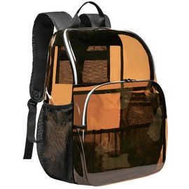 GiMiUiTo Clear Backpacks for School,18'' Large Clear Backpack Heavy Duty Clear Backpack See Through Backpack Clear Bookbag for Student,School,Work,Travel,Brown