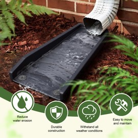 WESTERN SUPPLY HARDWARE Downspout Splash Block, 17” Decorative Rain-Gutter Downspout Extensions, Splashguard, Rain Gutter Guard with Fixable Nails (2 Pack, Black)