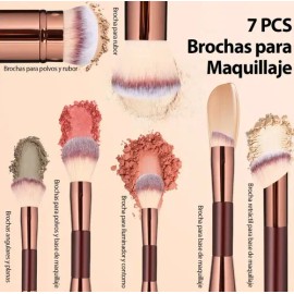 Set 7 Brochas Maquillaje Profesional Alto Nivel Marrón                                                                                                