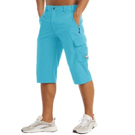 MAGCOMSEN Sweat Shorts for Men with Pockets Soccer Shorts 3/4 Pants Summer Shorts Fishing Shorts Mens Casual Tactical Hiking Shorts for Men Ice Blue
