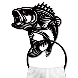 MAYJOYDIY Fischmotiv Metall Handtuchring Angelmotiv Handtuchhalter Tiermotiv Badetuchring Schwarzer Kunst Handtuchhalter Wandmontage Für Badezimmer Küche Handtuchhalter Heimdekoration Geschenk