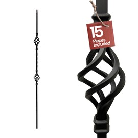 Iron Stair Balusters 1/2" Square x 44" Long, Double Basket, Hollow, Black Powder Coated - 15pcs - (Satin Black) - DH-05