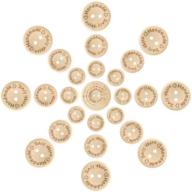 Pinowu Wooden Buttons (Pack of 150) Handmade with Love Round 2 Holes Buttons 15-20-25 mm