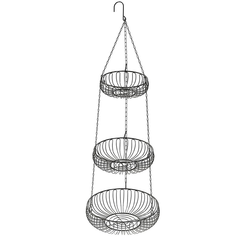 Simple Houseware Adjustable Metal Hanging Fruit Basket, Oblate, Black, 11"