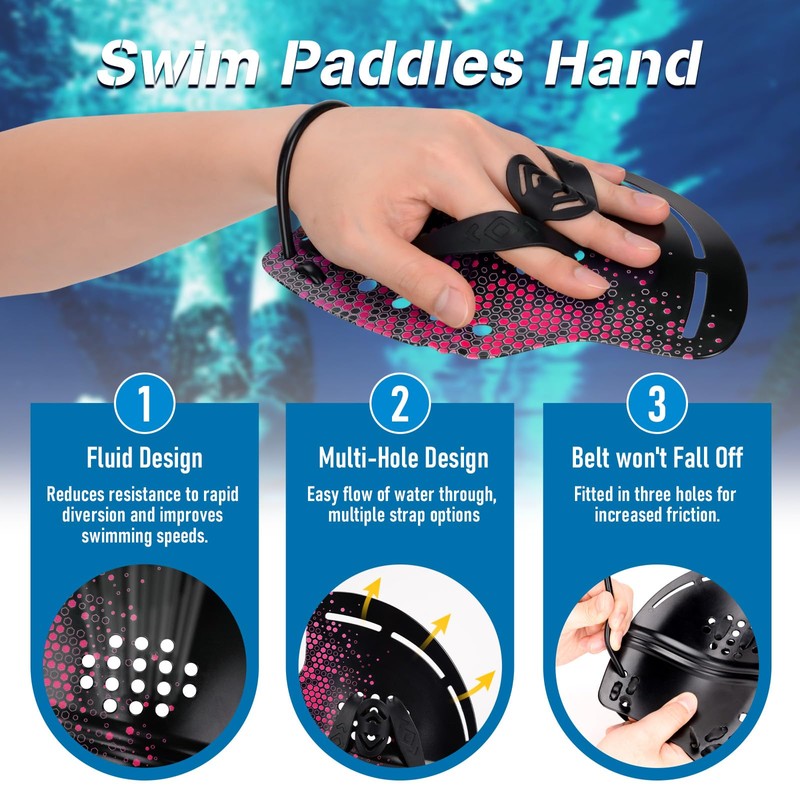 Curved Swimming Paddle Swimming Hand Paddle with Adjustable Straps for