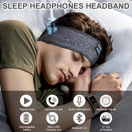 Sleep Mask Headphones, Bluetooth Sleep Mask for Men & Women, Wireless Music Blackout Eye Mask for Travel/Nap/Meditation/Relaxation, Sleep Headphones Headband, Gifts for Her (Grey)