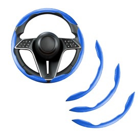 LevChall 3-Piece Carbon Fiber Car Steering Wheel Cover, Anti-Skid Segmented Butterfly Universal Wheel Cover, Car Interior Accessories, Fit for 99% Cars (Blue)