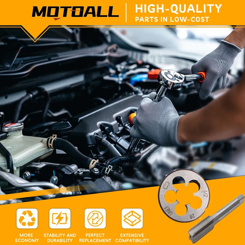 MOTOALL 1/2-28 TPI Tap and Die Set HSS 1/2" x