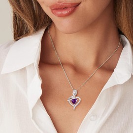 Nymerianoble February Birthstone Necklace for Women Amethyst Necklace Jewelry Silver Rose Flower Heart Necklaces for Women Mother'S Day Birthday Gifts for Mom Grandma Stepmom