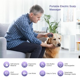 OQIMAX Electric Scalp Massager,Hair Massager Handheld Massager with 4 Rotatable Massage Heads, 3 Kneading Modes,Electric Cat Dog Massager,Portable Head Massager for Relieving Tight Muscles and Stress