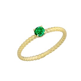 Dainty 10k Yellow Gold Stackable Emerald Solitaire Rope Engagement/Promise Ring (Size 4.75)
