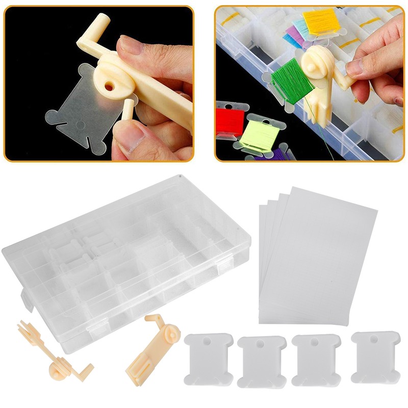Embroidery Floss Organizer Box Milk White Cross Stitch Plastic Bobbins
