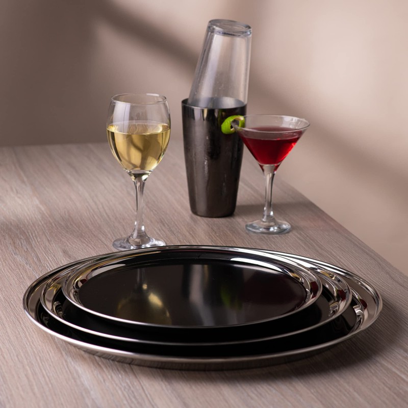 Stainless Steel Bar Tray with Black PVC 14 Inch -