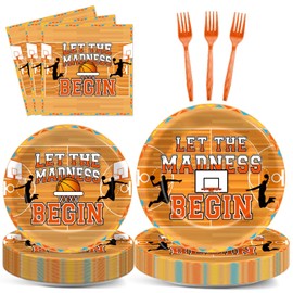96Pcs Basketball Plates and Napkins Let the Madness Begin Party Supplies Basketball Paper Plates March of Madness Dinner Dessert Tableware Set for Birthday Party Dinnerware Party Decorations Serve 24