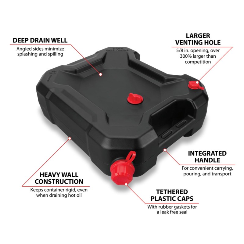 Performance Tool W4076 10-Quart Oil Drain Container, Deep Drain Well,