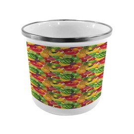 Lunarable Colorful Steel Camping Mug, Juicy Fruits Illustration Like Strawberry Apple Kiwi Watermelon Grape Food Print, Printed Thermal Cup for Camping and Outdoor Activities, Multicolor