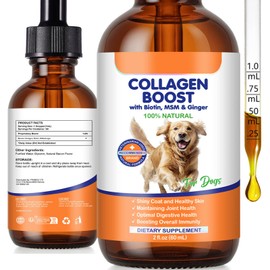 FUBAOLIN Liquid Collagen for Dogs, Dog Joint Supplements, Skin and Coat Supplement, Dry and Itchy Skin Relief, Support Digestive Health, Dog Collagen Drops with Biotin, MSM, Ginger, Bacon Flavor