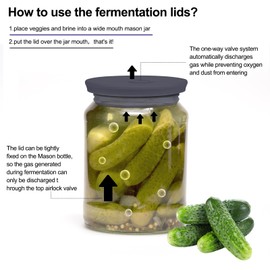Kinggrand Kitchen Silicone Fermenting Lids Waterless Airlock Fermentation Tops Wide Mouth Mason Jar Lid Fermenter Caps for Pickles, Kimchi, and Fermented Probiotic Food 3 Pack Grey (Jars Not Included)