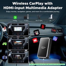 LAMTTO LAMTTO HDMI Input Car TV & Wireless CarPlay Adapter C 2-in-1 Dongle Convert Wired to Wireless CarPlay, Stream TV Stick/Switch/iPhone to Car Screen, Plug & Play for Factory Car Stereo 2016+ & iOS 12+