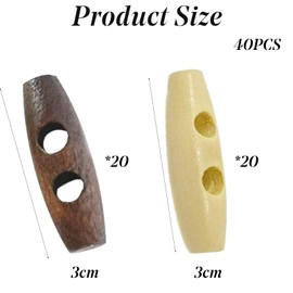 Wood Toggle Buttons Olive Shape Wooden Coat Buttons 40pcs 3cm for Sewing, Knitting, Duffle Coat,2colour, Pack of 40