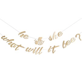 ZAIBIANHAO He Or She What Will Baby Bee Banner - Bumble Bee Themed Baby Shower Decorations,Honey Gold Glitter Gender Neutral Garland Party Supplies