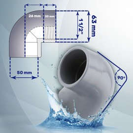 Tubo Gomito PVC U 90° Ø50mm x 1 1/2” Collegamento Colla Filettature Interne