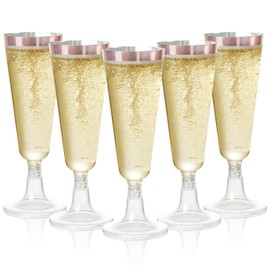 MATANA 96 Premium Plastic Champagne Glasses with Rose Gold Rim, 150 ml - Plastic Champagne Glasses Gold, Reusable Champagne Flutes, Cocktail Glasses, Plastic Cups for Weddings, Birthdays, Parties