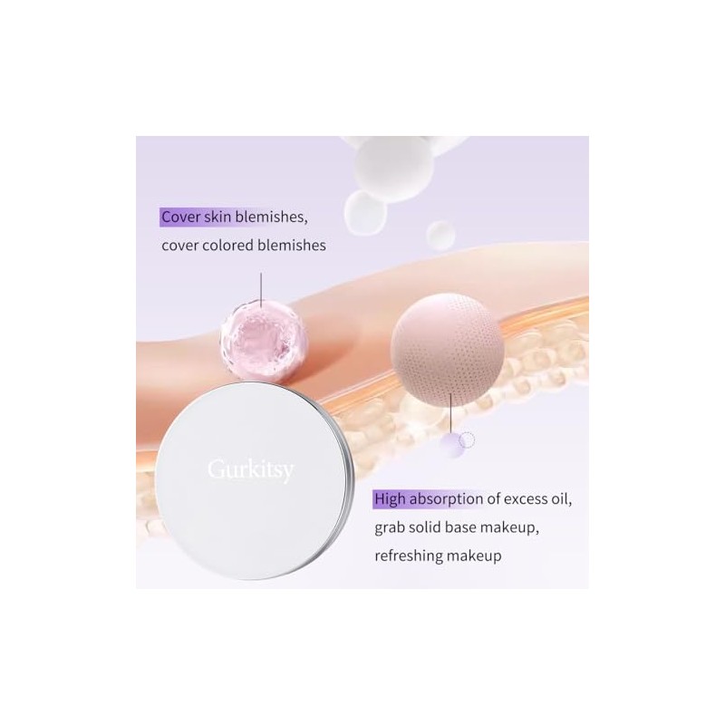 Polvo Compacto, 0.3 oz (8.5 g) Polvo Morado Mate, Crema Fijadora, Control