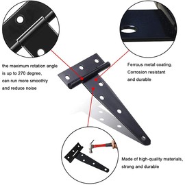 KAHEIGN 6Pcs Tee Shed Hinge, 25CM Heavy-Duty Metal Iron T-Hinge Garden Gates Hinges Rustproof T-Strap Hinges for Shed Doors Barn Doors - with 42Pcs Screws (Black)