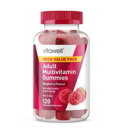 Vitawell Adult Multivitamin Gummies | 120 Raspberry Flavour Gummies | Mega Pack | 4 Monthsâ Supply | One a Day Chewable Adult Multivitamins | 10 Essential Adult Vitamins | by Vitawell