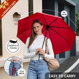 Anntrue Windproof Travel Umbrella, Auto Open Close Lightweight Compact Portable Backpack Folding Umbrella, Perfect for Car, Purse, Men and Women(Burgundy)
