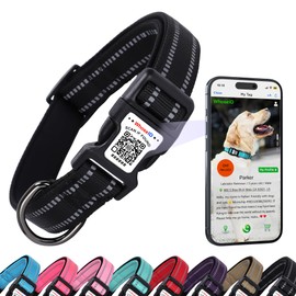 Dog Collar with QR Code, Reflective Pet Collar, Soft Neoprene Padded & Safety Locking Buckle Adjustable Dog Collar for Medium Dogs(Black,M)