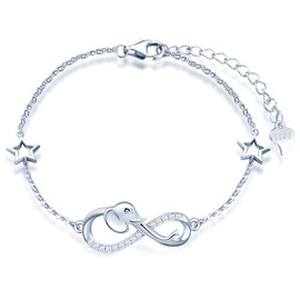 INFINIONLY Women's Bracelets, 925 Sterling Silver Bracelet, Infinity Symbol Bracelets with Elephant, Decorated with Diamonds, Heart or Stars, Silver, Inlaid Zircon, Animal Element Bracelet, Sterling