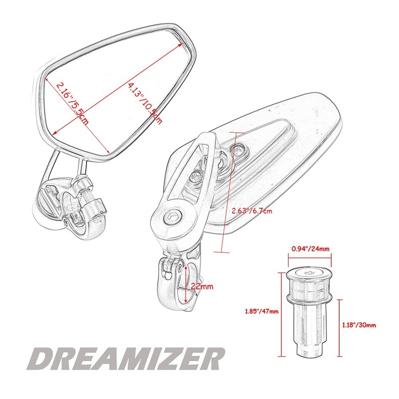 DREAMIZER Universal Motorcycle Side Mirrors 7/8" 22mm Handlebar End Mirrors