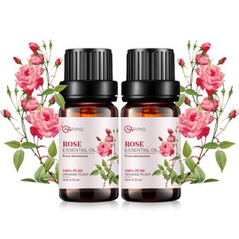 2-Pack Rose Essential Oil - 100% Pure Organic Natural Plant (Rosa damascena) Rose Oil for Diffuser, Aroma, Spa, Massage, Yoga, Perfume, 2x10ML