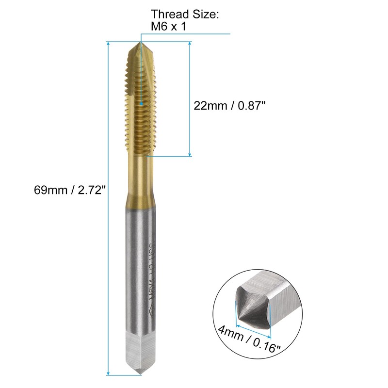 sourcing map 4pcs Spiral Point Plug Taps, M6 x 1