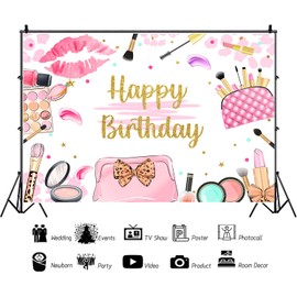 Aumeko Spa Birthday Party Backdrop Beauty Glam Makeup Girl Birthday Background Pink and Gold Spa Party Tween Party Spa Makeup Birthday Party Banner Decorations (7x5ft)