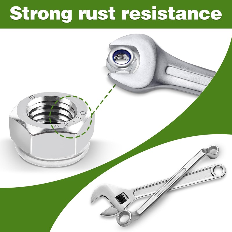 TA-VIGOR 100Pcs M8 Nylon Hex Lock Nuts, 304 Stainless Steel