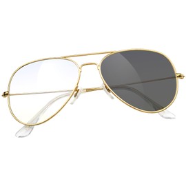 KANASTAL Teardrop Sunglasses, Unisex, Polarized for Fishing, Running, Baseball, Climbing, Golf, Driving, [C2] Blue light cut dimmable lens + golden color, M