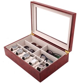 Tech Swiss Valet Wood Glasses Pens Jewelry Watches 5 Extra Large Compartments (Burlwood)