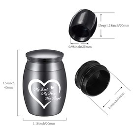 CREATCABIN Small Keepsake Urn for Human Ashes Cremation Mini Decorative Urns Dad Memorial Ashes Holder Black Engraved Stainless Steel for Dad 1.57 x 1.18 Inch-My Dad My Hero My Angel