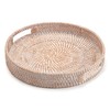 Round Rattan Serving Tray Decorative Woven Ottoman Trays with Handles