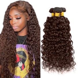 24 26 28 Inch Light Brown Bundles Brazilian Water Wave Human Hair 3 Bundles Water Wave Bundles Curly Human Hair Bundles Wet and Wavy Bundles Medium Brown #4 Color